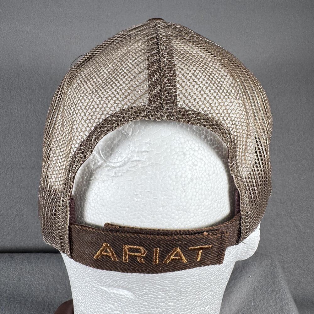 Ariat Hat Cap Strap Back Mens One Size Brown Tan Mesh Trucker Embroidered Shield - Picture 5 of 11